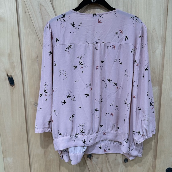 Reitmans The Short cut bird print blouse Size XXL Pink side tie Shirt 2X - Picture 5 of 14